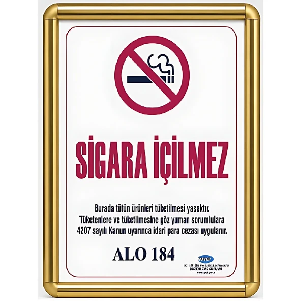 Sigara İçilmez Levhası A3 (30x42cm) Alüminyum çerçeveli (Gold) ürün görseli 1