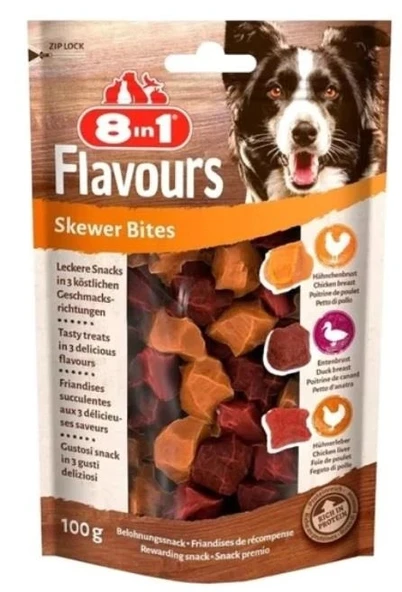 8IN1 Flavours Skewer Bites Köpek Ödül Maması - Tavuklu&Ördekli 100gr ürün görseli 1