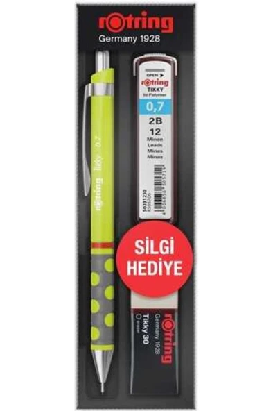 Rotring Tikky Okul Seti 0.7 mm Limon Yeşili Versatil Kalem + Silgi + Uç ürün görseli 1