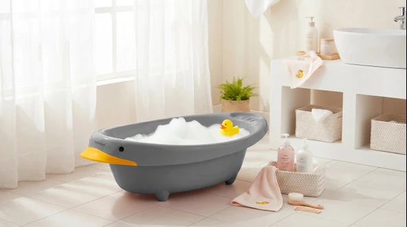 Babyjem Neşeli Ördek Bebek Banyo Küveti Soft Gri ürün görseli 1