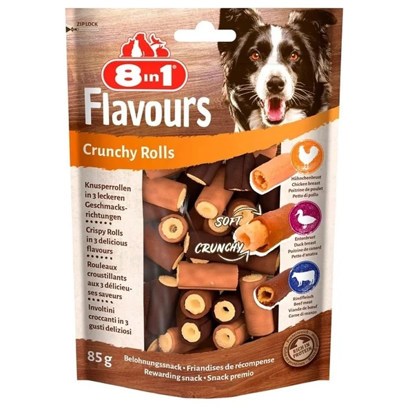 8IN1 Flavours Crunchy Rolls Köpek Ödül Maması - Tavuklu & Ördekli & Sığır Etli 85gr ürün görseli 1