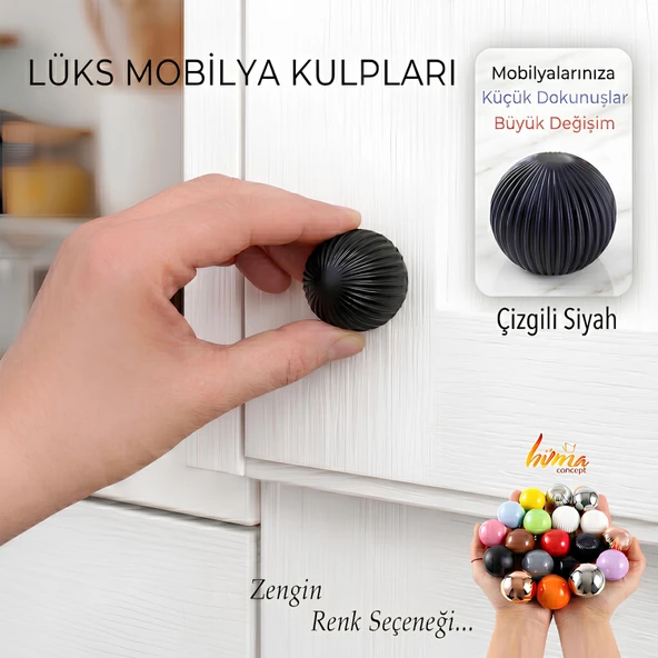 Sert Plastik Düğme Yuvarlak Top Çizgili Siyah Dolap Mobilya Mutfak Dolabı Çekmece Kulbu Kulpu Kulplar ürün görseli 1