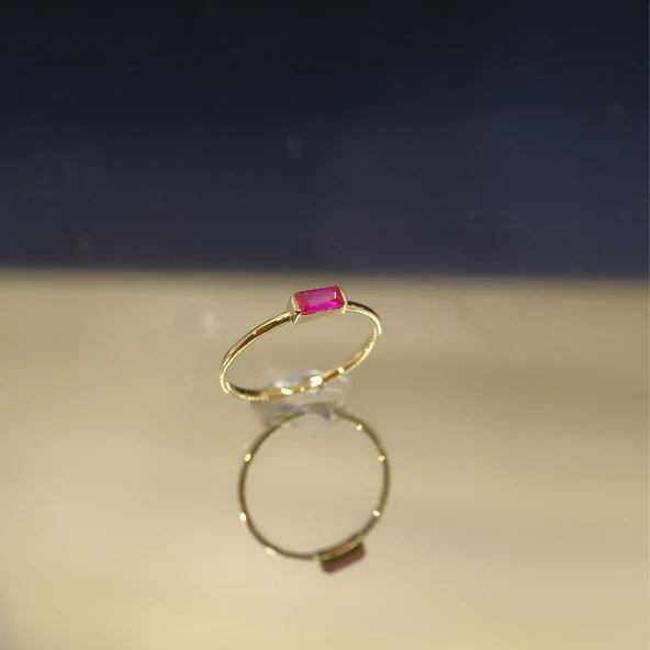 Gümüş Ruby (Yakut) Baget Tek Taş Yüzük-Minimal Eklem Yüzügü ürün görseli 1