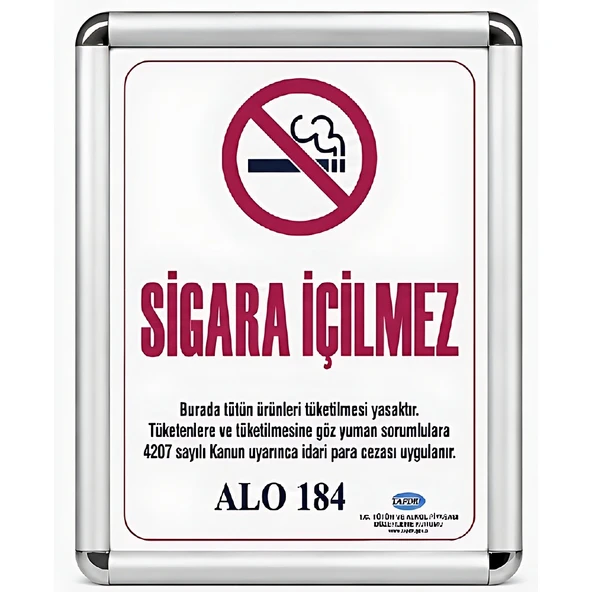 Sigara İçilmez Levhası A3 (30x42cm) Alüminyum çerçeveli (Gri) ürün görseli 1