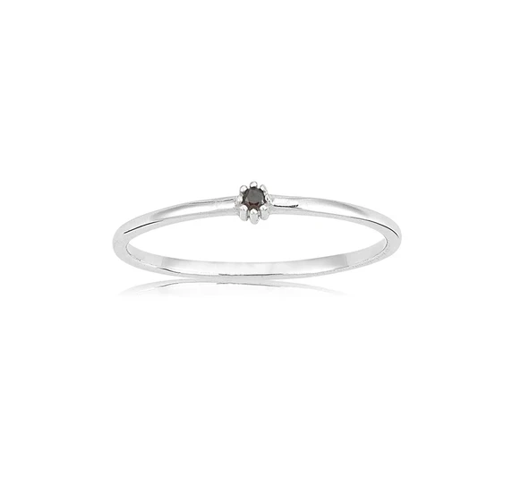 Gümüş Yüzük - 0.05 CT Smoky Taşlı Minimal İnce Tel 925 Ayar Gümüş Yüzük - Minimal Tektaş Gümüş Yüzük ürün görseli 1