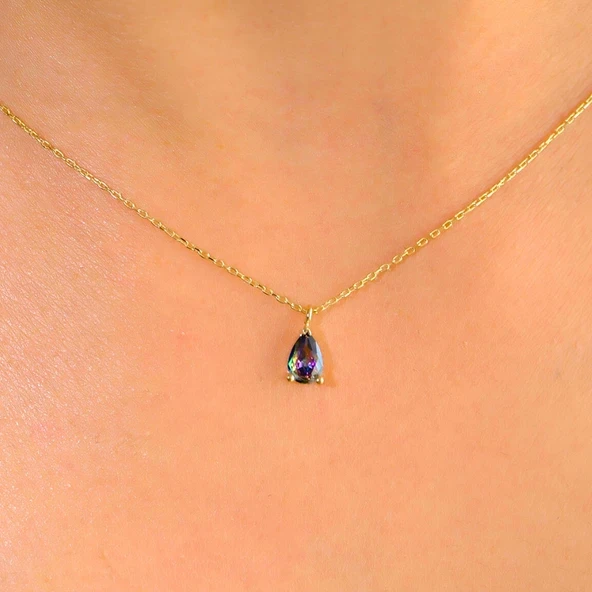 Altın Kolye - 0.25 Ct Mistik Topaz Has Taşlı Altın Kolye - Hediyelik 14 Ayar Altın Kolye ürün görseli 1