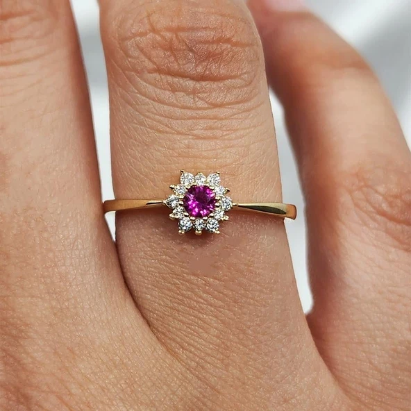 Ruby (Lal Taşı) Gül Evlilik Teklifi Yüzüğü Hediye 925 Ayar Kadın Gümüş Yüzük-Evlilik Teklifi Yüzüğü ürün görseli 1