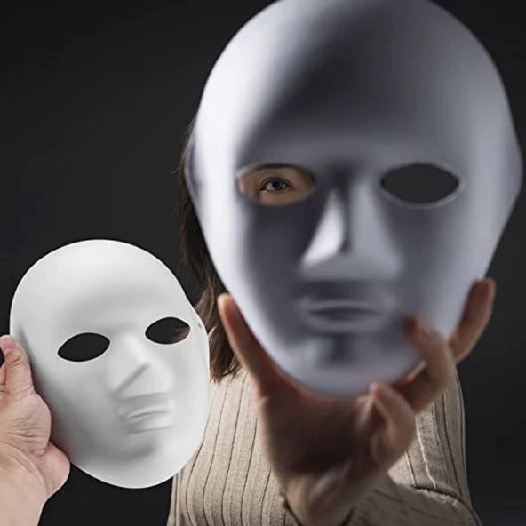 Beyaz Renk Boyanabilir Anonim Tam Yüz Cosplay Maske 24x18 cm ürün görseli 1