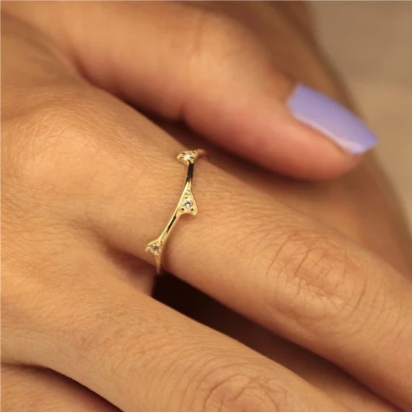 Gümüş Yüzük - Gül Dalı 0.25Ct Pırlanta Swarovski Taşlı Eklem Yüzüğü - Hediyelik 925 Ayar Gümüş Yüzük ürün görseli 1