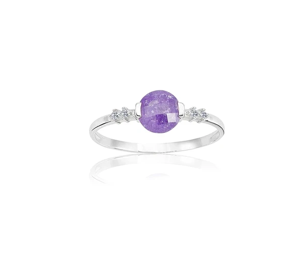 Gümüş Yüzük - 0.60 CT Ametist 0.15CT Pırlanta Swarovski Taşlı Tasarım 925 Ayar Gümüş Yüzük-Hediyelik ürün görseli 1