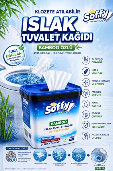Soffy Islak Tuvalet Kağıdı Tuvalete Atılabilen Flushable Tuvalet Kağıt 480 Adet ürün görseli 1