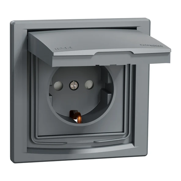 Schneider Electric EPH3100362 Asfora Çelik Çocuk Korumalı Kapaklı Topraklı Priz IP44 Çerçeveli ürün görseli 1