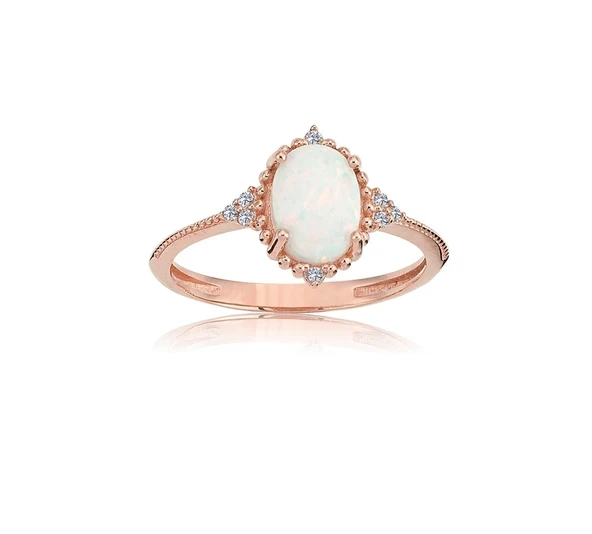 Beyaz Oval Taşlı Prenses Gümüş Yüzük-Opal Taşlı Prenses Tasarım Yüzük-Hediye Gümüş Yüzük ürün görseli 1