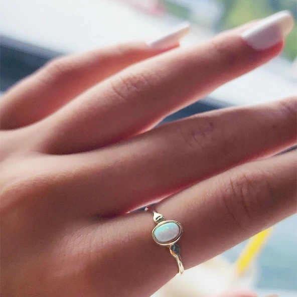Opal Altın Yüzük - 14 Ayar Altın 0.90 Karat Opal Taşlı Tektaş Evlilik Teklifi Yüzüğü - Tektaş Yüzük ürün görseli 1