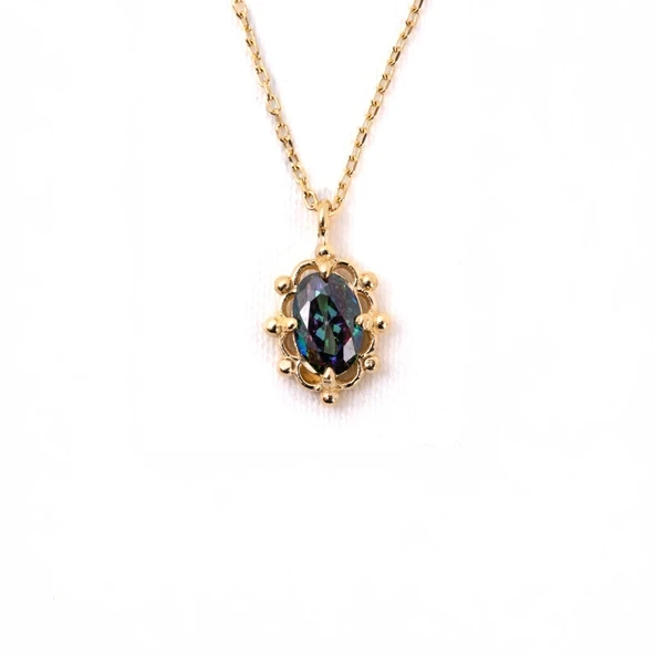 Altın Kolye - Vintage Tasarım Mistik Topaz Taşlı Minimal 14 Ayar Altın Kolye ürün görseli 1