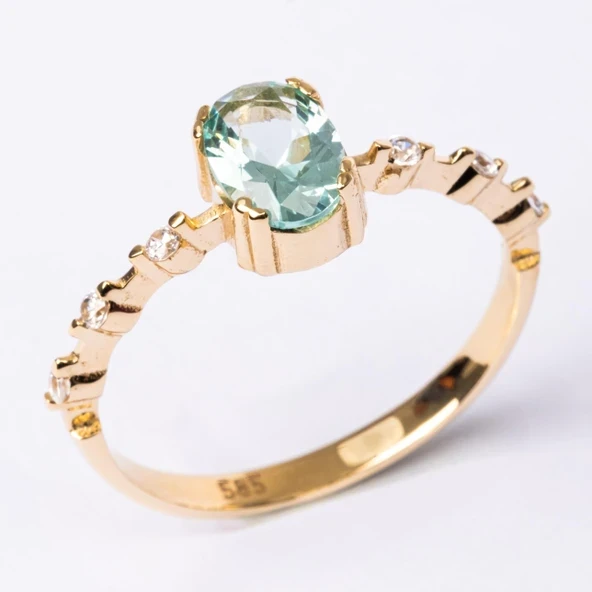 Gümüş Yüzük - Green Topaz Taşlı Kadın Modern Tasarım 925 Ayar Gümüş Evlilik Teklifi Yüzüğü ürün görseli 1