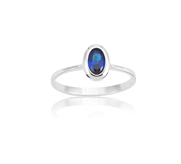 Gümüş Yüzük - 0.60 CT Oval Safir 925 Ayar Gümüş Tektaş Yüzük- Oval Safir 925 Ayar Tektaş Gümüş Yüzük ürün görseli 1