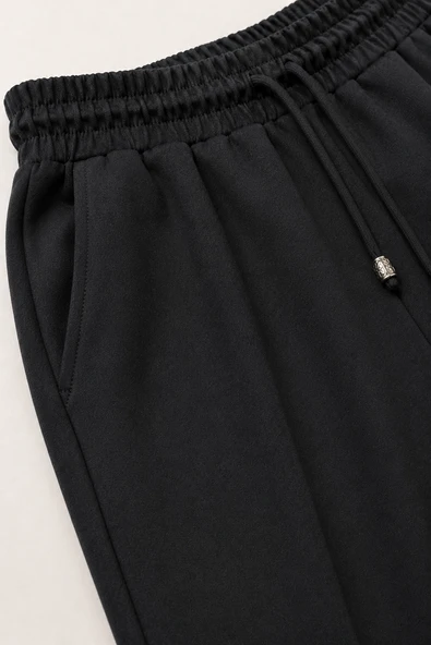 Double Face Kumaş Kadın Jogger Pantolon Rahat Kalıp Siyah ürün görseli 1