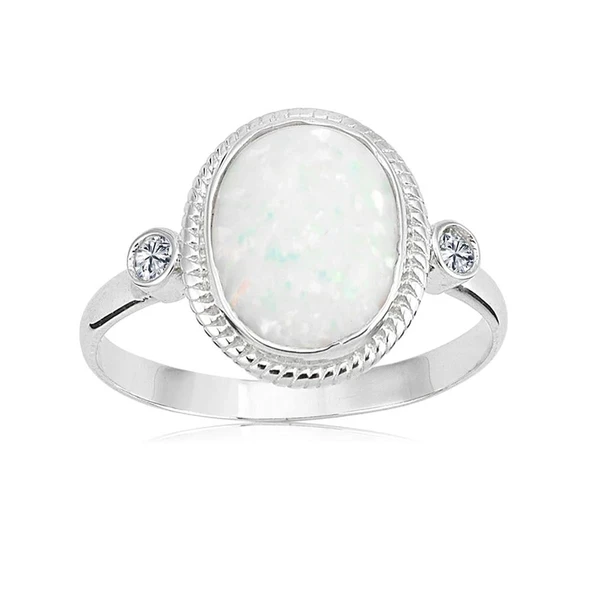 Opal Altın Yüzük - 14 Ayar Altın Vintage Opal Taşlı Tria Yüzük - Anneler Gününe Özel Hediye Yüzük ürün görseli 1