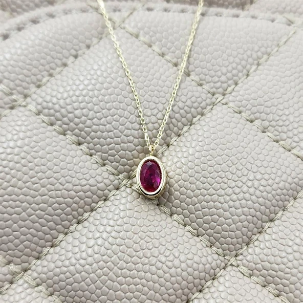 Altın Kolye - 1.05 Karat Ruby Taşlı Tasarım Modern 14 Ayar Altın Kolye-Ruby Taşlı Hediyelik Kolye ürün görseli 1