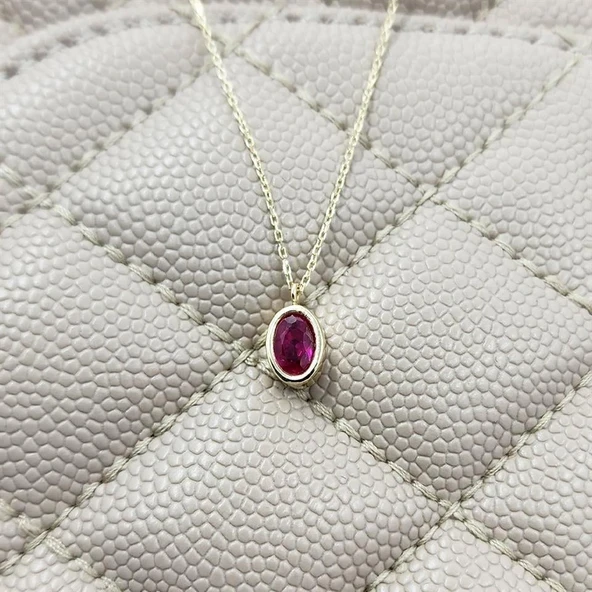 Gümüş Kolye - 1.05 Karat Ruby Taşlı Tasarım Modern 925 Ayar Gümüş Kolye - Ruby Taşlı Hediyelik Kolye ürün görseli 1