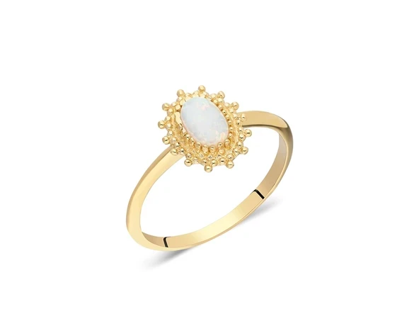 Gümüş Yüzük - Oval Opal Taşlı Yüzük-Çiçek Desenli Doğal Taşlı 925 Ayar Gümüş Evlilik Teklifi Yüzügü ürün görseli 1