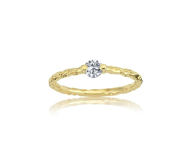 Gümüş Yüzük - Helen Otantik 0.25 Karat Swarovski Tektaş Yüzük-Eskitme 925 Ayar Hediyelik Gümüş Yüzük ürün görseli 1