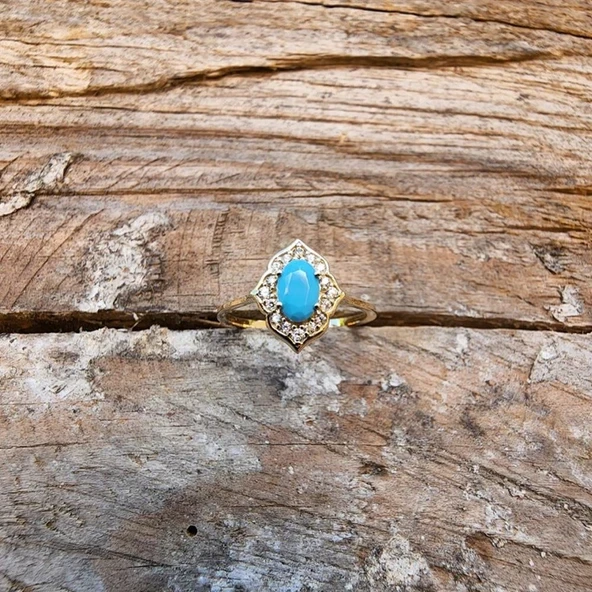 Evlilik Teklifi Altın Yüzük - 14 Ayar Altın Vintage 0.80 Ct Turkuaz Taşlı Evlilik Teklifi Yüzüğü ürün görseli 1