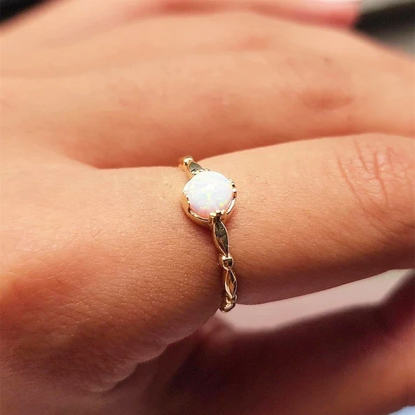 Gümüş Yüzük - Opal Taşlı Modern 925 Ayar Gümüş Tek Taş Evlilik Teklifi Yüzüğü ürün görseli 1