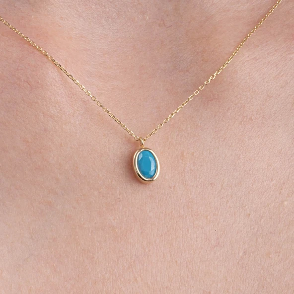 Gümüş Kolye - 0,50CT Firuze(Turkuaz)Sade Minimal Tasarım Tarz 925 Ayar Gümüş Doğal Taşlı Kolye ürün görseli 1