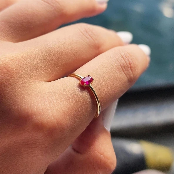 Gümüş Yüzük - İtalyan Kol 0.30 Karat Ruby Taşlı Tek Taş Yüzük-Ruby 925 Ayar Gümüş Yüzük ürün görseli 1
