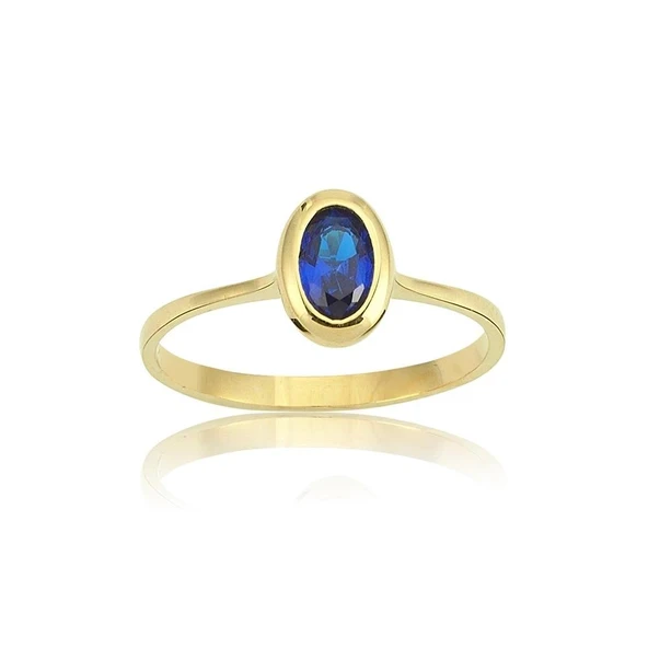 Tektaş Altın Yüzük - 14 Ayar Altın 0.60 Karat Oval Safir Taşlı Evlilik Teklifi Yüzüğü - Eşe Yüzük ürün görseli 1
