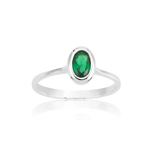 Tektaş Altın Yüzük - 14 Ayar Altın 0.60 Karat Oval Zümrüt Taşlı Tek Taş Evlilik Teklifi Yüzüğü ürün görseli 1