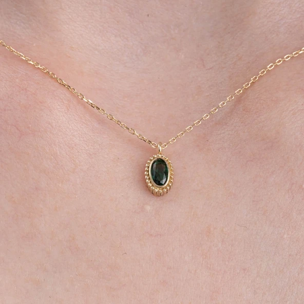 Gümüş Kolye - 0.50CT Zümrüt(Yeşim Taşı)Minimal Tasarım 925 Ayar Gümüş Doğal Taşlı Kolye-Zümrüt Kolye ürün görseli 1