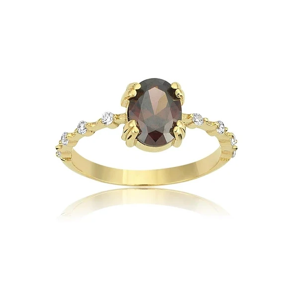 Evlilik Teklifi Yüzüğü - 14 Ayar Altın Oval Smoky Quartz Taşlı Evlilik Teklifi Yüzüğü - Eşe Sevgili ürün görseli 1
