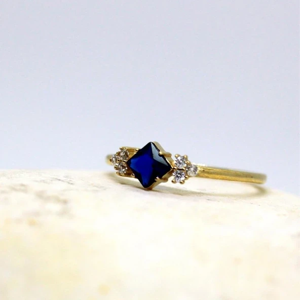 Evlilik Teklifi Altın Yüzük - 14 Ayar Altın Prenses Kesim 0.40 Ct Safir Taşlı Evlilik Teklifi Yüzüğü ürün görseli 1
