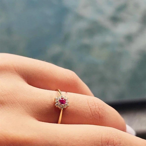 Evlilik Teklifi Altın Yüzük - 14 Ayar Altın Gül Ruby Kadın Evlilik Teklifi Yüzüğü - Eşe, Sevgiliye ürün görseli 1