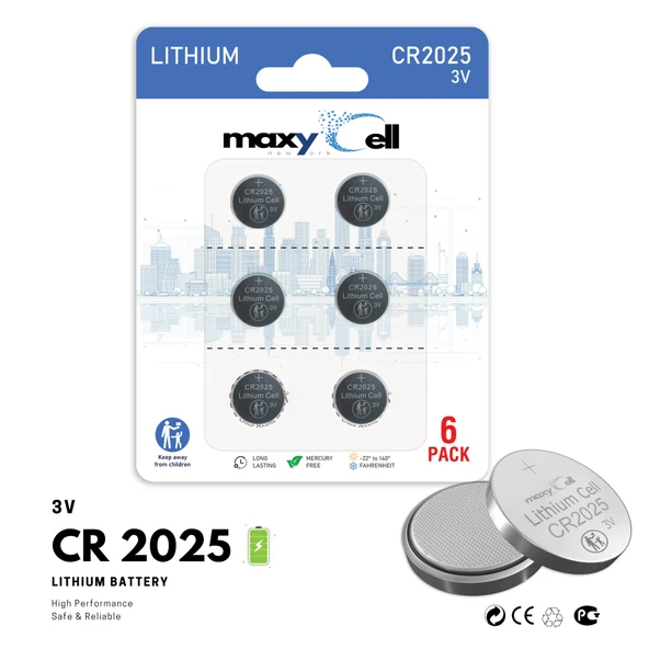 MaxyCell 6 Adet CR2025 lityum düğme pil, 3 V pil,  Elektronik  cihazlar, araba anahtarları, uzaktan kumandalar, tıbbi cihazları için ürün görseli 1