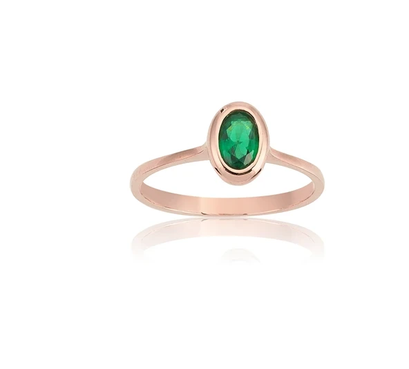 Gümüş Yüzük - 0.60 CT Oval Zümrüt 925 Ayar Gümüş Tektaş Yüzük - Hediyelik Tasarım Oval Zümrüt Tektaş ürün görseli 1
