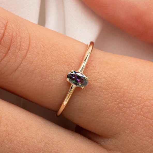 Gümüş Yüzük - İtalyan Kol 0.30 Ct Mistik Topaz Taşlı Tek Taş Yüzük-Mistik Topaz 925 Ayar Gümüş Yüzük ürün görseli 1