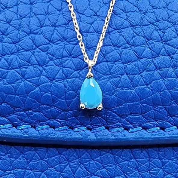 Gümüş Kolye - 0.25 Karat Firuze (Turkuaz)Pırlanta Montürü Nano Has Taşlı Hediye 925 Ayar Gümüş Kolye ürün görseli 1