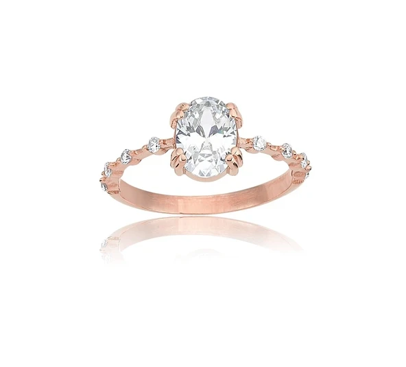 1,10 CT Oval 0,12 CT Pırlanta(Signity)Taşlı Kadın İhtişamı 925 Gümüş  Ayar Evlilik Teklifi Yüzüğü ürün görseli 1