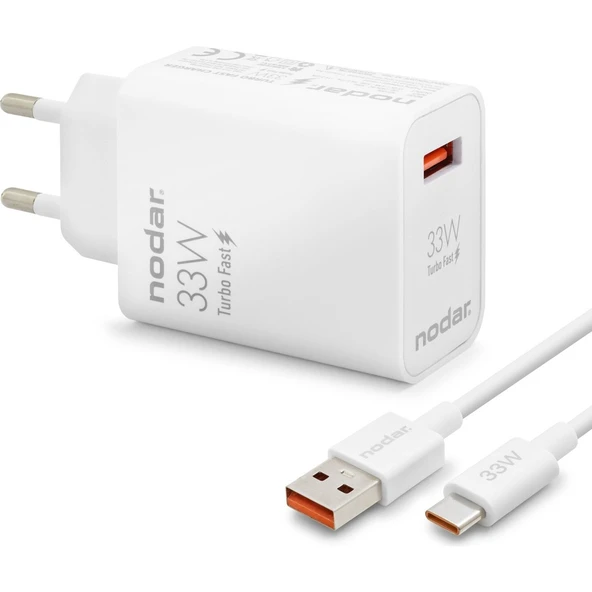 Nodar Type-C Hızlı Şarj Seti 33W USB Adaptörlü - Beyaz ND1006 ürün görseli 1
