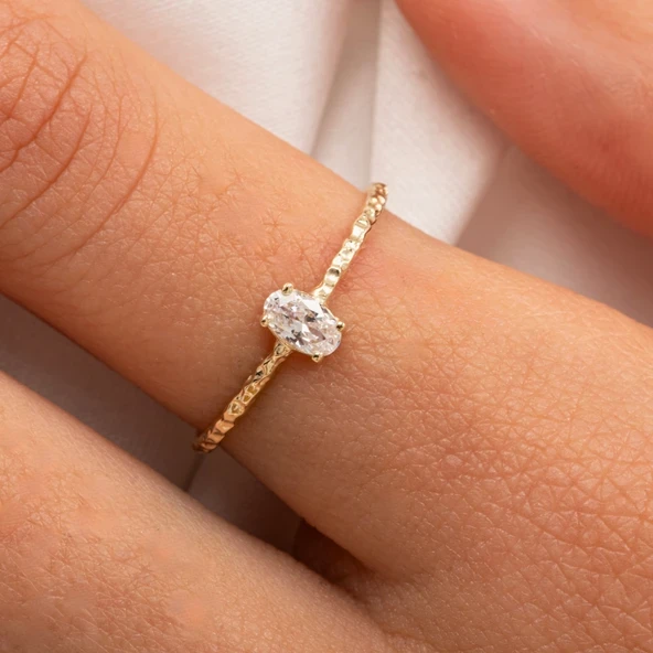 Altın Yüzük - 0.50 Ct Tektaş Altın Evlilik Teklifi Yüzüğü - Oval Tek Taş Evlilik Teklifi altın Yüzük ürün görseli 1
