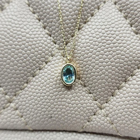 Gümüş Kolye - 1.05 CT Green Topaz 925 Ayar Gümüş Tasarım Modern Kolye - Yeşil Topaz Hediyelik Kolye ürün görseli 1