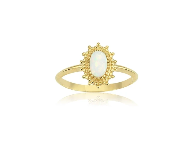 Gümüş Yüzük - 0.80 Karat Vintage Güverseli Minimal Oval Opal Taşlı Tasarım 925 Ayar Gümüş Yüzük ürün görseli 1