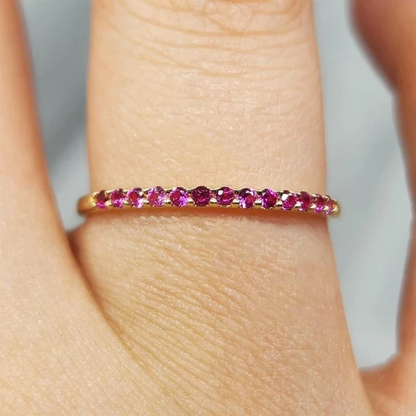 Gümüş Yüzük - 0.25 Karat Ruby Taşlı Yarım Tur Minimal Tasarım 925 Ayar Gümüş Yüzük ürün görseli 1