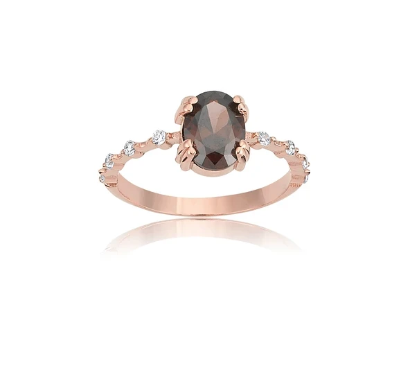 Gümüş Yüzük - Smoky Oval Taşlı Smoky Quartz İhtişamı Kadın 925 Ayar Evlilik Teklifi Yüzüğü-Hediyelik ürün görseli 1