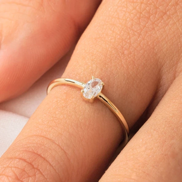 0.50CT Oval Sade Minimal Pırlanta(Signty Taşlı)Tasarım Gümüş Tektaş-Pırlanta Oval Gümüş Tektaş Yüzük ürün görseli 1