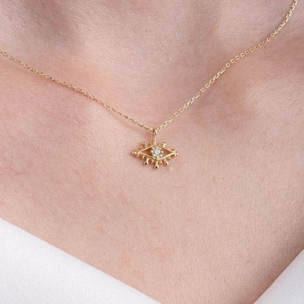 Altın Kolye - Pırlanta Möntürü (Signity Swarovski) Taşlı Göz 14 Ayar Altın Kolye - Minimal Göz Kolye ürün görseli 1